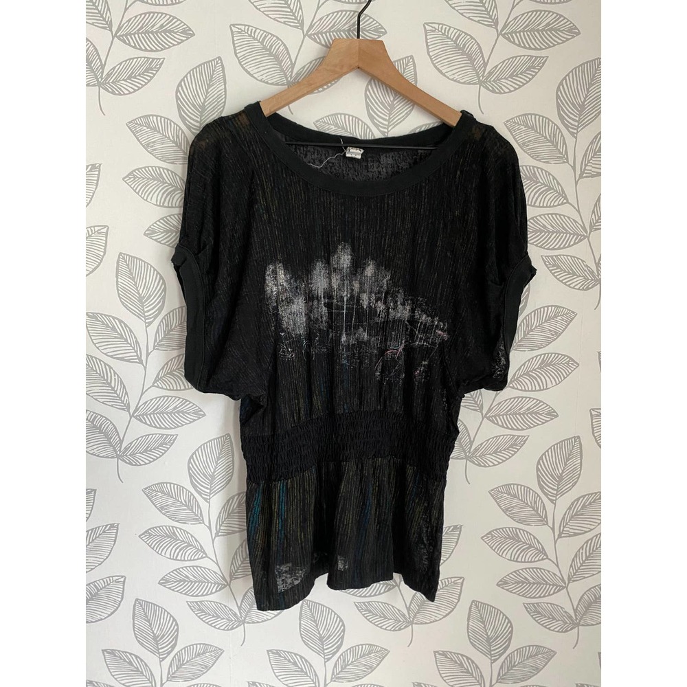 Free People Black Mesh Palm Tree Tshirt, Size S